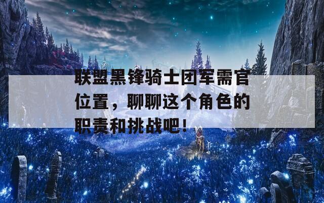联盟黑锋骑士团军需官位置，聊聊这个角色的职责和挑战吧！